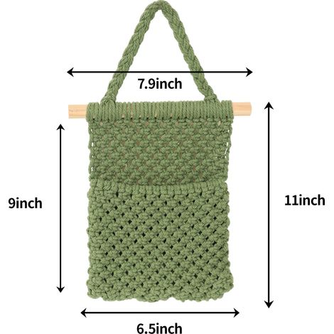 Sac de rangement mural tressé à la main en corde de coton vert avocat, 176 g, organisateur suspendu pour maison, cuisine, chambre, salle de bain et petits accessoires (1/5)