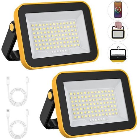 Projecteur LED Rechargeable, T-SUNUS Projecteur LED Chantier Portable USB 4000mAh Lampe de Travail avec 5 Modes pour Camping
