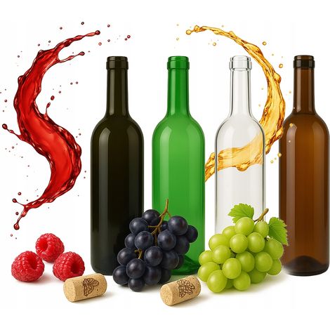 10 BOUTEILLES DE VIN 0,75 L + BOUCHONS - 3 COULEURS (1/5)