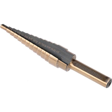 Coffret de 5 forets étagés en acier rapide 4241, à queue cylindrique, avec boîte en aluminium. (1/5)