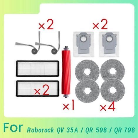 11 pièces pour aspirateur Roborock QV 35A / QR 798 / QR 598 : brosse latérale rotative, filtre HEPA, lingette de nettoyage et sac à poussière. (1/5)