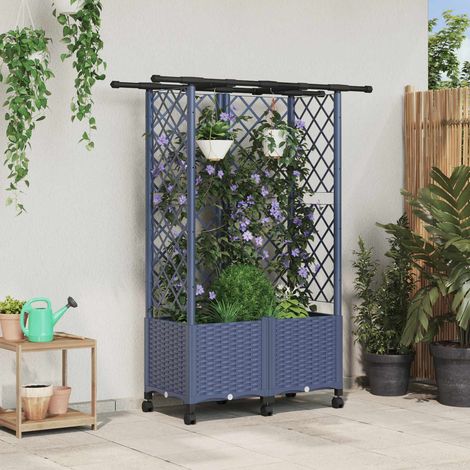 vidaXL Hochbeet mit Rankgitter und Dach Grau 124 x 40 x 142 cm PP (1/5)