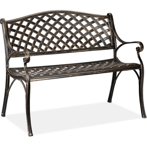 Banc de jardin vintage 118 x 60 x 78 cm assise confortable usage extérieur en aluminium noir (1/5)