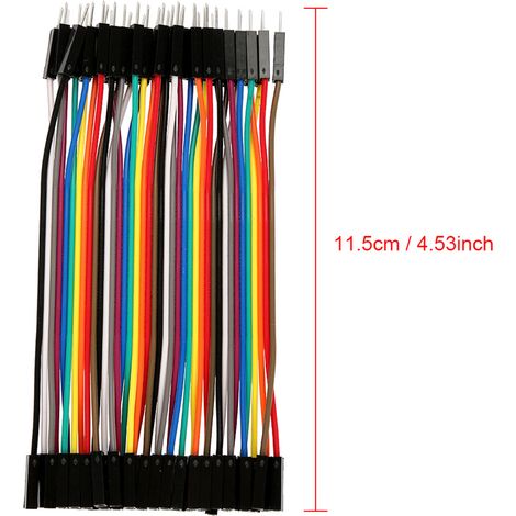 5-teiliges Set farbiger Jumperkabel (11,5 cm), 40-polig, Stecker/Buchse, Flachbandkabel für Steckplatinen (1/5)