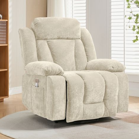 Sillón de masaje eléctrico 95x94x107 cm, con funciones de masaje y calefacción en 8 puntos, de tela, con compartimentos de almacenamiento y bolsillos laterales y puerto USB, beige (1/5)