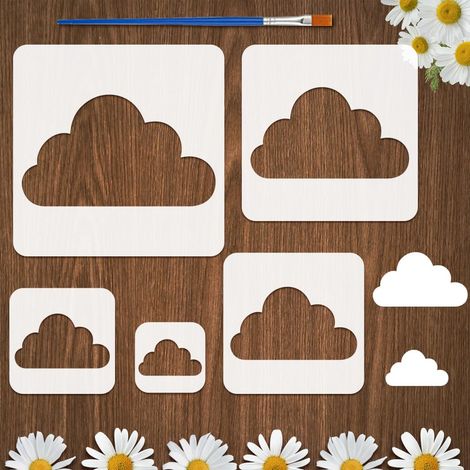 5Pcs Pochoir de Nuages Avec Un Pinceau 5 Tailles Pochoirs de Peinture de Nuages Réutilisables pour la Maison Motif Nuage Automne Modèle Décoration pour Bois Murs Meubles (1/5)