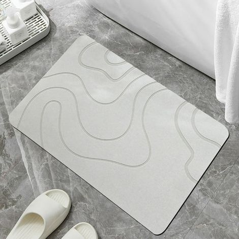 Tapis de bain 40 x 60 cm, en terre de diatomées à séchage rapide, ultra-absorbant et antidérapant, idéal pour la douche et la cuisine, blanc. (1/5)