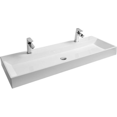 Ravak Natural - Doppelwaschbecken Duo, 120x45 cm, ohne Überlauf, Hahnlöcher, weiß XJO01212000 (1/5)