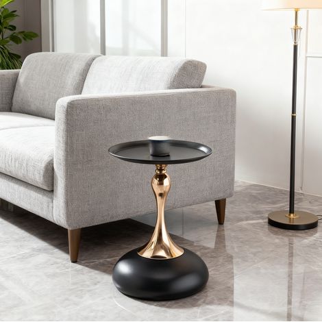 Tavolino rotondo 38x38x54 cm in acciaio nero e oro, salvaspazio per soggiorno FloraGrace (1/5)