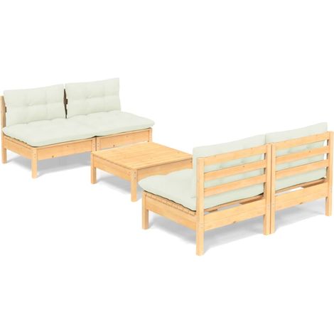 Set Salotto da Giardino 5pz con Cuscini Crema in Legno di Pino vidaXL (1/5)
