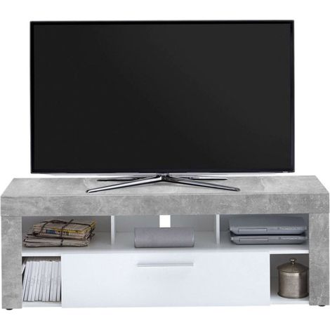 Meuble TV 1 Tiroir Design "Biotin" 150cm Gris (1/2)