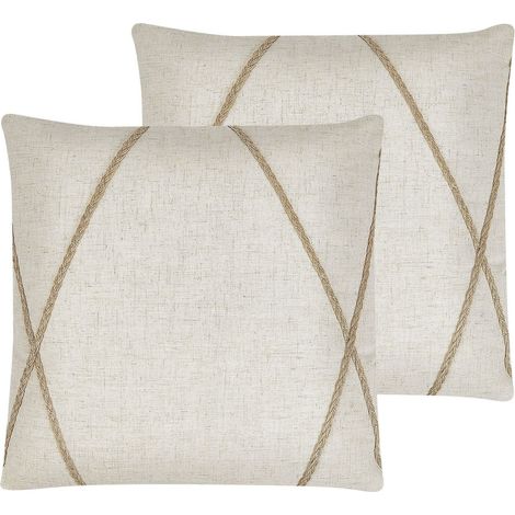 Set di 2 cuscini motivo geometrico in iuta 45 x 45 cm beige Licuala (1/5)
