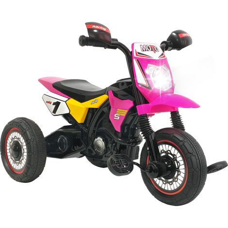 Tricycle enfants moto cross - HOMCOM - effets musicaux et LED coffre de rangement jouet pour garçons filles - PP - rose (1/2)
