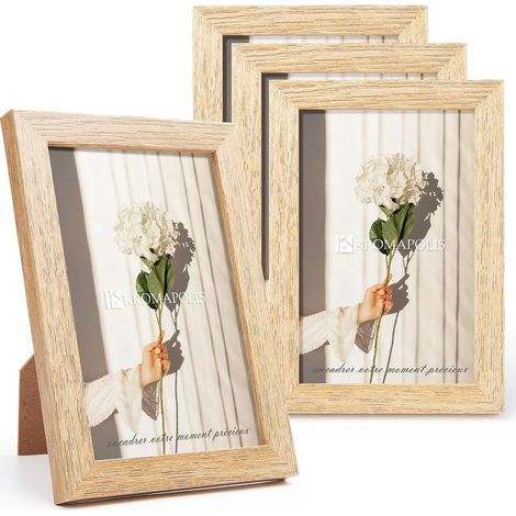 Kleine Bilderrahmen aus MDF mit Schraubverschluss, Rückwand aus hochwertigem Acrylglas, 10 x 15 cm / 4er-Set, Natur (1/5)