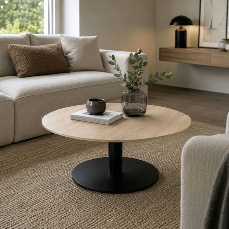 Table basse ronde relevable céramique effet chêne LUGANO (1/4)
