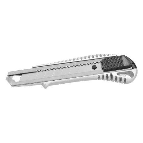 Ferrestock FSKTW118 cúter metálico profesional extra resistente fabricado en aluminio, hoja acero inoxidable de 18mm, sistema de bloqueo y cuchillas intercambiables