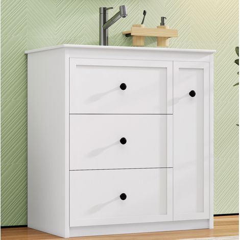 Badezimmermöbel mit Keramikwaschbecken 76 x 46 x 82 cm, 4 Schubladen, weiß OKMYHOME (1/5)
