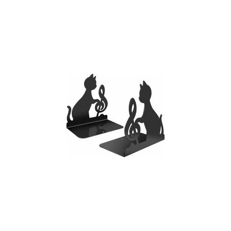 Serre-livres en Acier Inoxydable, Pour Supporter Des Livres Grands et Lourds Ou Pour Décoration de La Bibliothèque Et Bureau à Domicile (Chat Musical) (1/5)