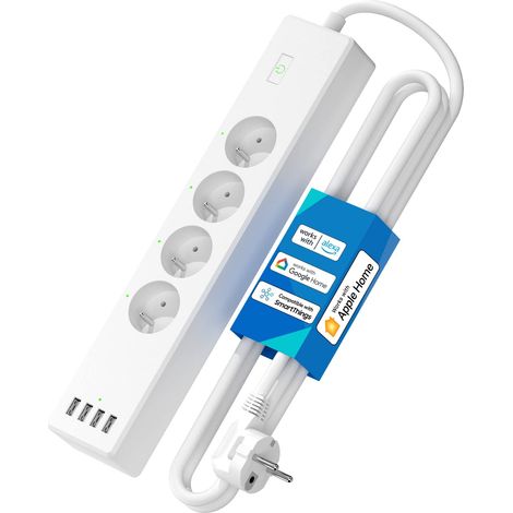 Multiprise Connectée (Type E), 16A Multiprise WiFi Compatible avec HomeKit, et Home (4 Prises AC et 4 Ports USB), Multiprise Intelligente avec Commande Vocale (1/5)