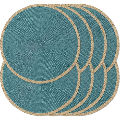 Lot de 8 sets de table ronds tressés de 38,1 cm, antidérapants, lavables à bords fins pour décoration de table de cuisine, salle à manger (bleu, 8)'Bord Fin Marron, Bleu 8 pcs'Bord Fin Marron, Bleu'8  (1/5)