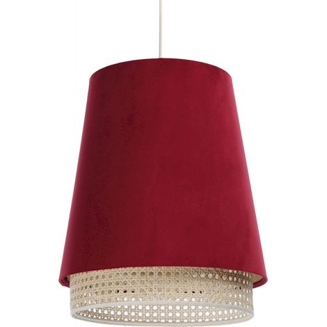 Suspension Extérieur en tissu velours rouge avec rotin naturel, intérieur crème - Rouge, crème (1/5)