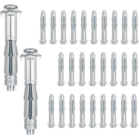 Lot de 30 chevilles M8 x 65 mm galvanisées pour murs creux - Chevilles à expansion avec vis - Chevilles auto-perceuses pour plaques de plâtre