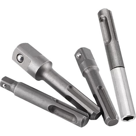 Adaptateur de douille SDS Plus 4 pièces, adaptateur de douille à tige hexagonale 1/4", connecteur d'extension de foret carré 1/4"3/8"1/2", jeu de tournevis à percussion pour perceuse et tournevis port (1/5)