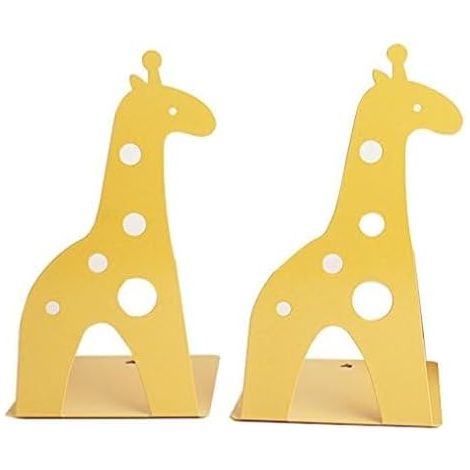 Paire de serre-livres girafe en métal jaune épais pour un rangement ludique dans le bureau des enfants ou la maison