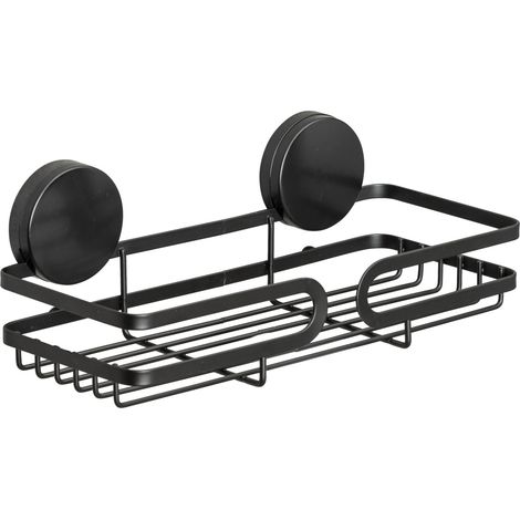 WENKO Static-Loc® Plus Wandablage Pavia Schwarz, Badezimmer-Ablage, Befestigen ohne bohren, Schwarz, Stahl schwarz , Kunststoff (ABS) schwarz (1/5)