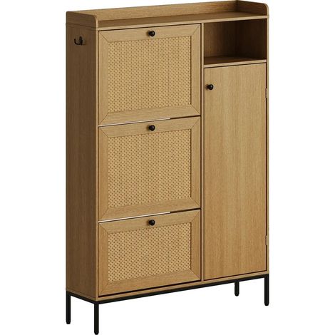Schuhschrank, verstellbare Regale, moderner Boho-Stil, Natürlich (1/2)