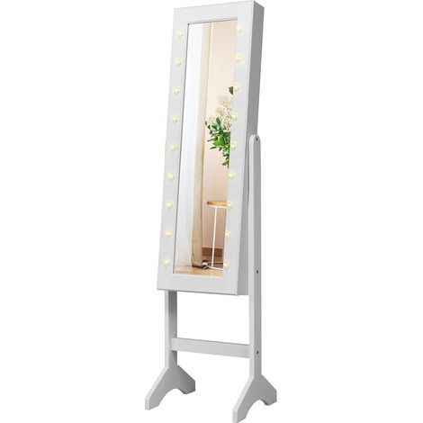 COSTWAY Armario para Joyas Espejo Joyero de Pie con 18 LED ,Inclinación Ajustable y Estante Gabinete de Maquillaje para Joyería Almacenamiento Blanco (1/5)