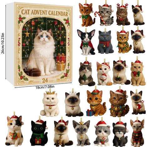 Calendrier de l'Avent surprise pour les amoureux des chats, 24 décorations de Noël en acrylique à suspendre, coffret cadeau pour sapin de Noël avec compte à rebours (1/5)
