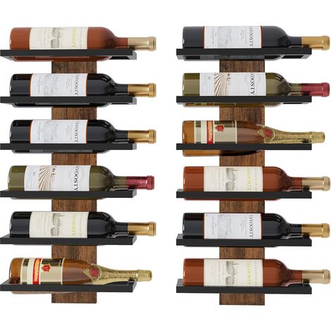 Lot de 2 Étagère à vin murale, Support bouteille 6 niveaux, Métal noir, Pour salle à manger, Cave (1/5)