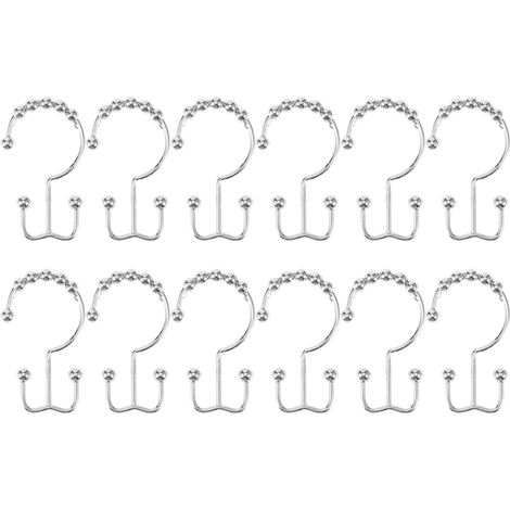 12 Crochets Double Glisse 8 Perles Polyvalents pour Rideau de Douche Salle de Bain Argent (1/5)