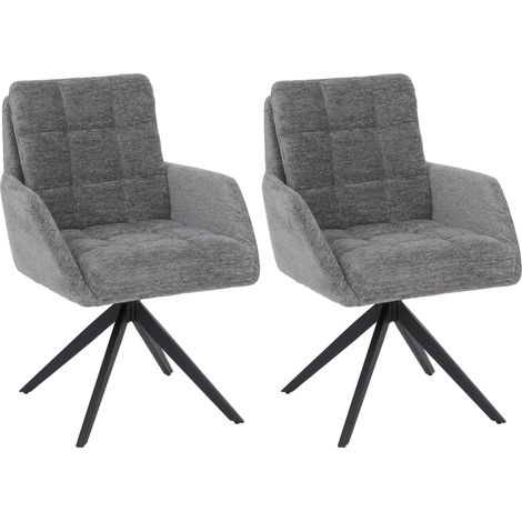 Set 2x sedie poltroncine con seduta girevole HHG-705 riposizionamento automatico seduta tessuto ciniglia, grigio