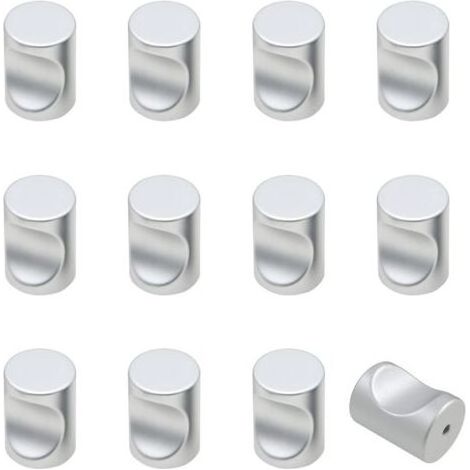 Poignées cylindriques pour meubles, armoires, caves à vin, etc. - lot de 12, argentées, 17 x 21 mm (1/4)