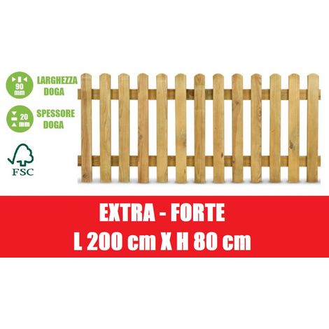 Steccato in Legno di Pino con Doghe - Dimensioni: L 200cm x H 80cm
