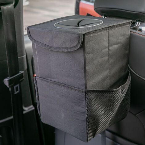 BUNTHAUS Poubelle de voiture avec couvercle  Sac poubelle de voiture à suspendre avec poches de rangement pliable et portable, organiseur de voiture anti fuite, grande capacité de 6 L, poubelle multif (1/4)