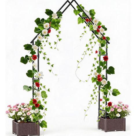 Arche de Jardin en Métal avec 2 Jardinières, Treillis Noir 240 cm (1/5)