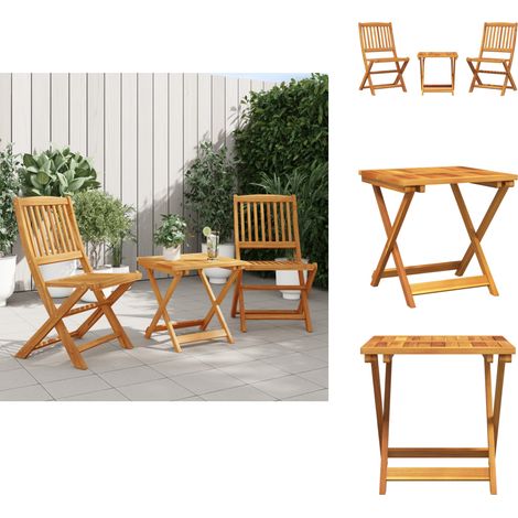 3-tlg. Garten-Essgruppe Klappbar Massivholz Akazie - Gartenmöbel - Essgruppe - Gartentisch - Gartenstühle - Akazienholz