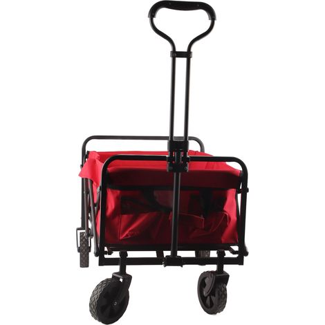 Chariot de camping pliable à quatre roues, portable, en toile Oxford, pour pique-nique et pêche, rouge. (1/5)