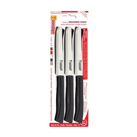 Coltello Tavola Super De Luca Manico Plt Nero Inox 11 cm 6 Pezzi