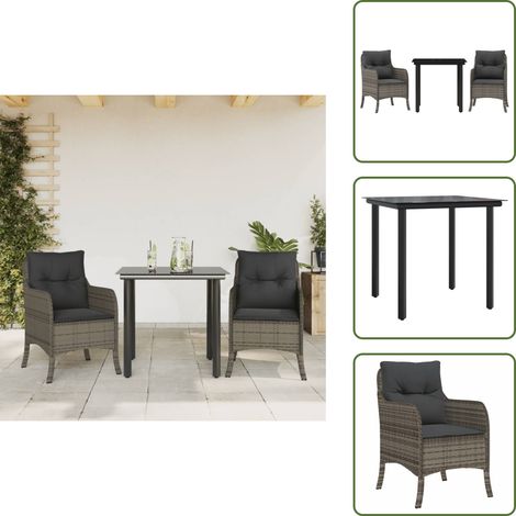 The Living Store 3-tlg. Garten-Essgruppe mit Kissen Grau Poly Rattan - Gartentisch (1/5)