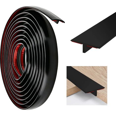 Barre de Seuil Adhesive Barre de Seuil en T Noir 5m Stratifié Seuil de Porte Adhesif Sans Perçage Silicone pour Carrelage,Maisons,Chambres,Salons,Cuisines,Parquet,Isolation Acoustique (1/5)
