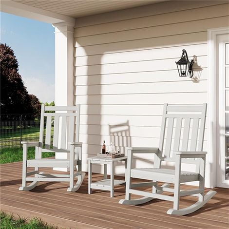 Chaise Adirondack à Bascule en HDPE, Fauteuil de Jardin Ergonomique avec Dossier Haut, Charge Max. 172 kg, pour Terrasse, Balcon et Jardin, Blanc (1/5)