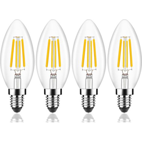 APEX Lot de 4 Ampoules LED Classique E14,équivalent 4W,Forme Bougie,éclairage Blanc Chaud 2700K,AC 220V-240V [Classe énergétique A] (1/5)