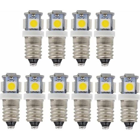 10pcs E10 6V Blanc froid ampoules LED 5SMD 0,5 W 50LM Les lamp(Blanc Froid) (1/5)