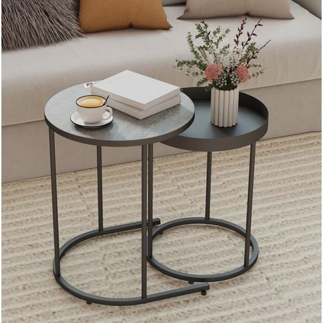 Table basse gigogne 42x42x54 cm gris en métal et MDF avec plateau antidérapant (1/5)