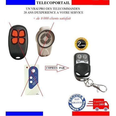 Télécommande universelle copieuse 4 canaux - TELECOPORTAIL - Compatible AVIDSEN - 433.92 MHz - Code fixe - Résistante
