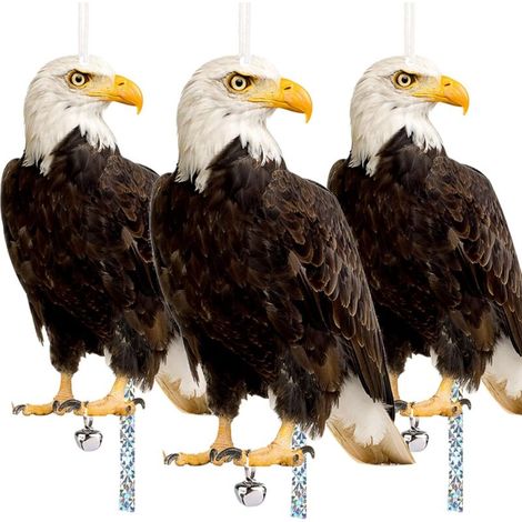 Set mit 3 Eulen-Vogelscheuchen zum Aufhängen im Freien. Vogelscheuchen mit reflektierendem Band und Glöckchen.